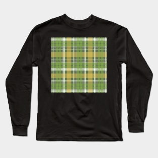 Green, White and Yellow Scottish Tartan Style Design Long Sleeve T-Shirt